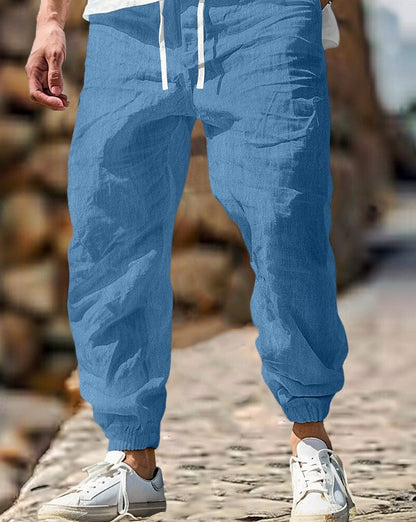 Men's Summer Linen Trousers Elastic Waist