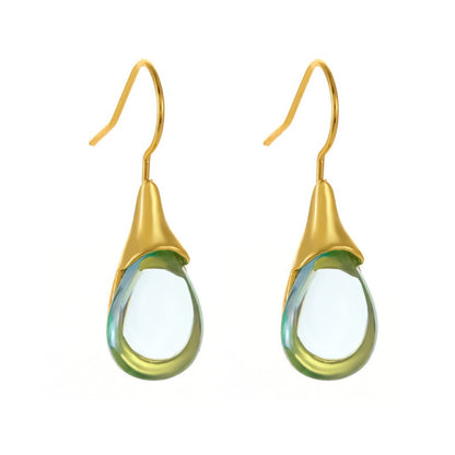 Drop-shaped Inlaid Cat's Eye Earrings Four-color Simple