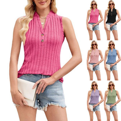 Women's Sleeveless Solid Color Knitted Vest - X2-Shopping