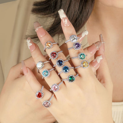 Crystal Colored Gems S925 Sterling Silver Ring For Women
