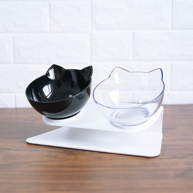 Non Slip Double Cat Bowl With Raised Stand Pet Food Cat Feeder Protect Cervical Vertebra Dog Bowl Transparent Pet Products - X2-Shopping