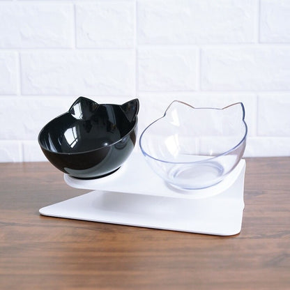 Non Slip Double Cat Bowl With Raised Stand Pet Food Cat Feeder Protect Cervical Vertebra Dog Bowl Transparent Pet Products - X2-Shopping