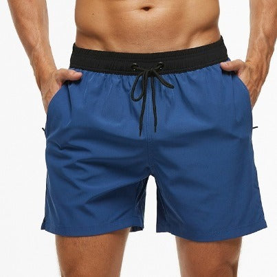 Men's Stitching Waist Headband Pocket Zipper Drawstring Shorts
