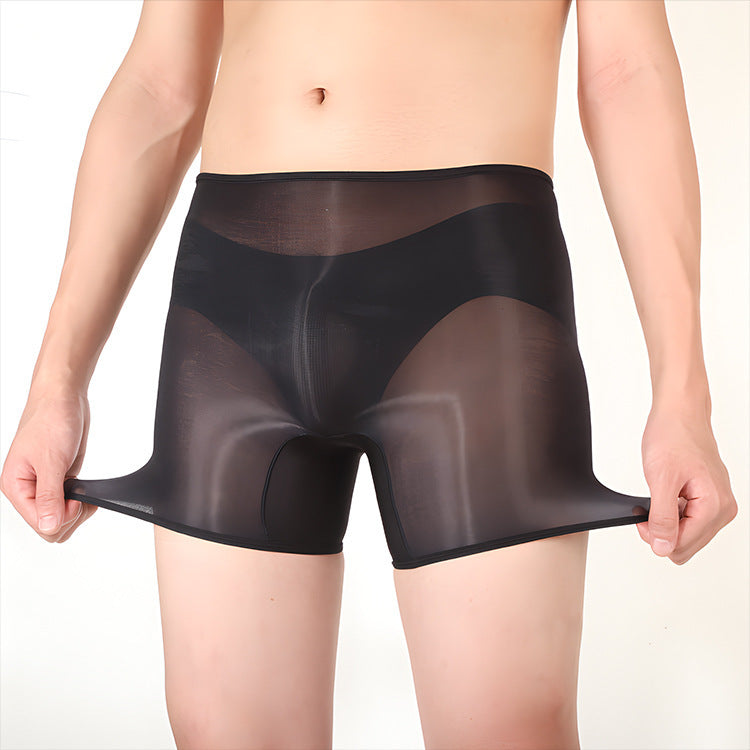 Men's Ultra-thin Shiny Stockings Transparent Bag Independent Warehouse Boxer Briefs