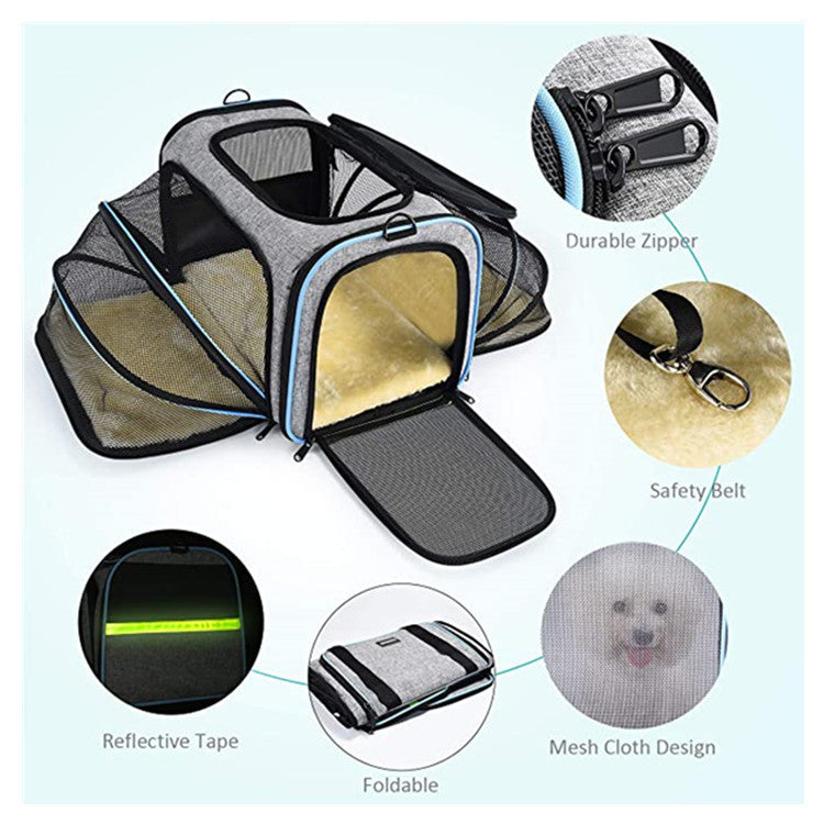 Carrier For Cat Pet Airline Approved Expandable Foldable Soft Dog Carrier Opened Doors Reflective Tapes Cat Travel Bag - X2-Shopping