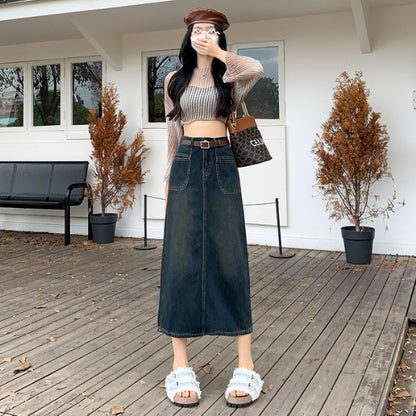 Three-quarter Petite Retro Denim Skirt For Women, Trendy And Versatile, New Style, High-waisted, Hip Skirt