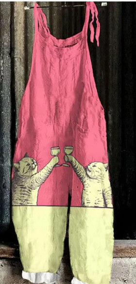 Women's Suspender Pants Animal Vintage Print