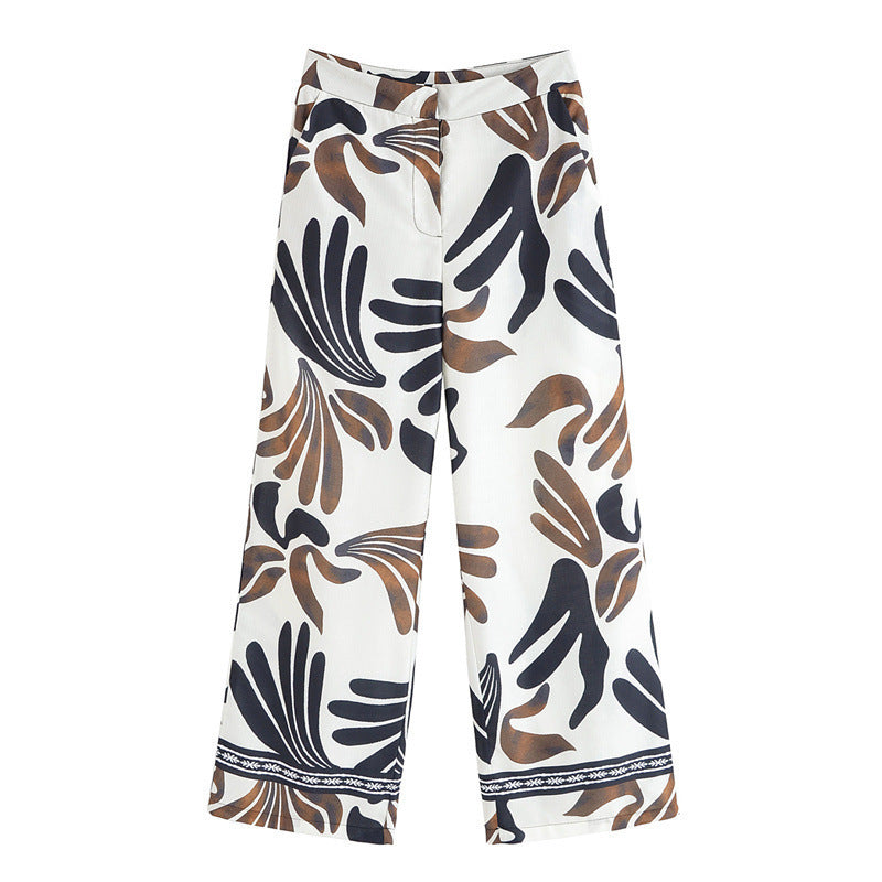 Spring And Summer European And American Wind Waist Vintage Floral Print Casual Trousers