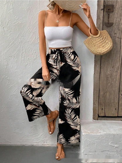 New Women's Trousers Elastic Waistband Straight High Waist - X2-Shopping