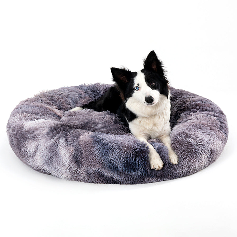 Fluffy Donut Dog Bed  Warm Soft Long Plush Pet Cushion Dog House Cat  Bed Washable Pet Sofa Mat Calming Samll Large Dog Beds - X2-Shopping