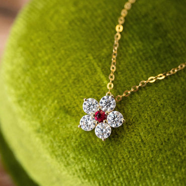 Flower Flower S925 Sterling Silver 18K Gold Plating Ruby Necklace