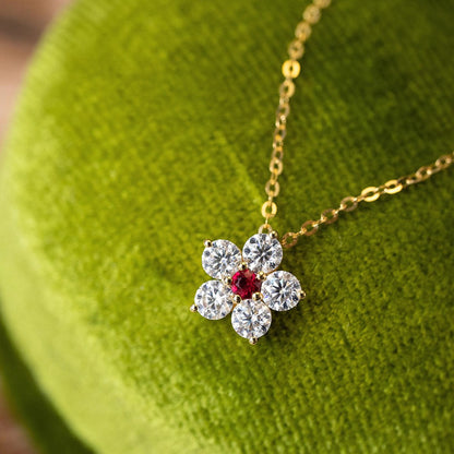 Flower Flower S925 Sterling Silver 18K Gold Plating Ruby Necklace