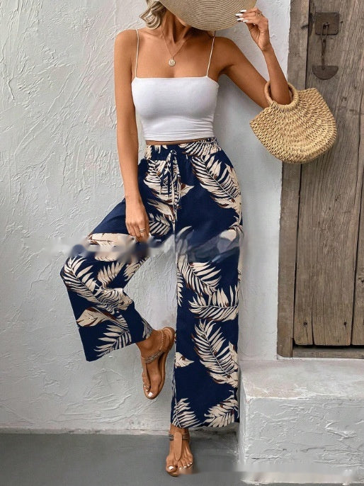 New Women's Trousers Elastic Waistband Straight High Waist - X2-Shopping