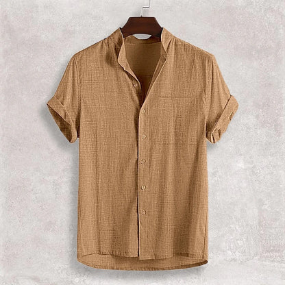 Men's Stand Collar Cotton Cardigan Short Sleeve Thin
