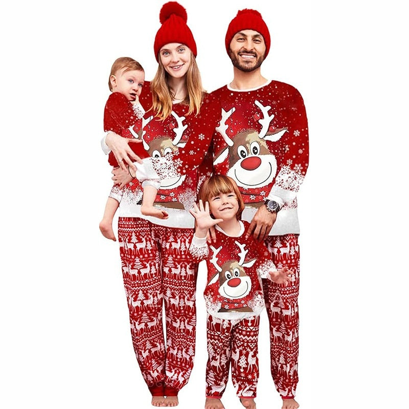 Parent-Child Two-piece Suit Elk Printing Pajamas Suit Homewear - X2-Shopping