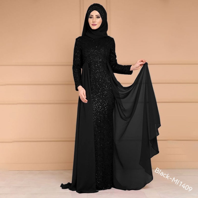 Noble Elegant Slim Slimming Sequined Ladies Gift Retro Style Long Fish Tail Dress - X2-Shopping