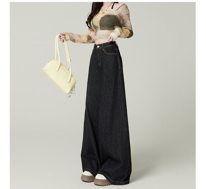 Retro Deep Blue Wide Leg Jeans