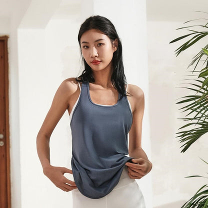 Mesh Breathable Top Loose Round Neck Sports Vest Yoga Clothes