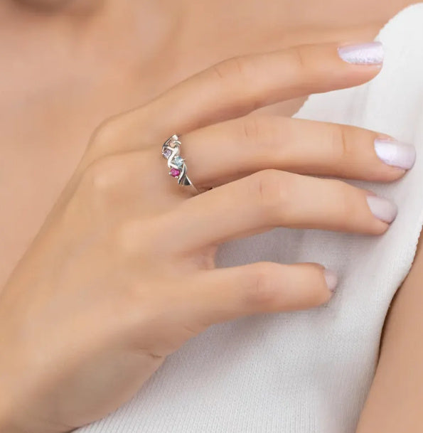 1-6 Birthstone Order Family Mother 925K Silver Dainty Ring