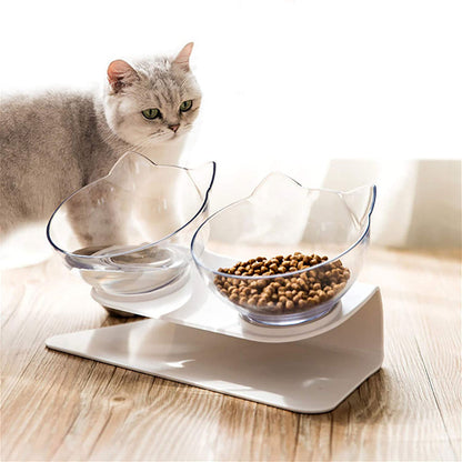 Non Slip Double Cat Bowl With Raised Stand Pet Food Cat Feeder Protect Cervical Vertebra Dog Bowl Transparent Pet Products - X2-Shopping