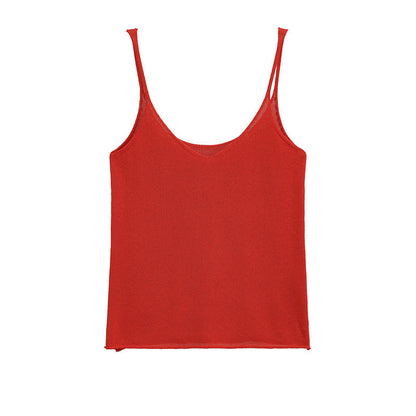 Pure Desire European And American Sexy Style Solid Color Spaghetti Straps Knitted Top