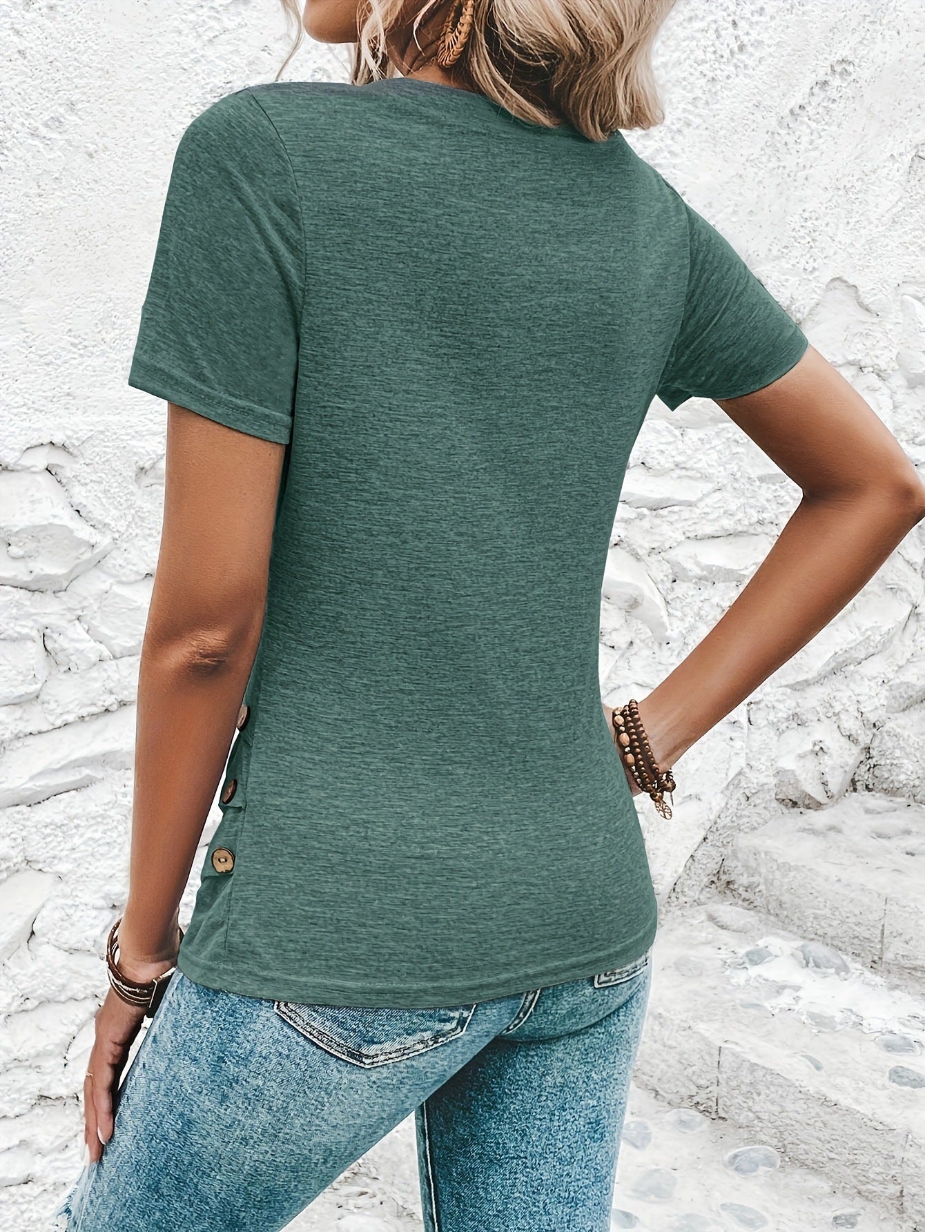 Machine Washable Polyester And Spandex Blended Fashion Green Collar Top