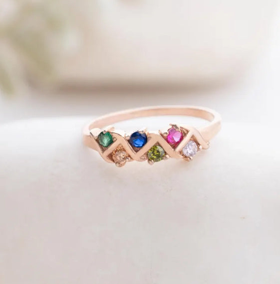 1-6 Birthstone Order Family Mother 925K Silver Dainty Ring