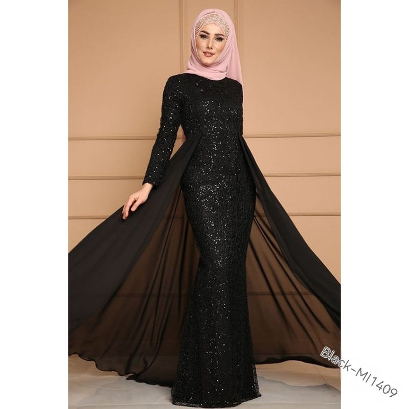 Noble Elegant Slim Slimming Sequined Ladies Gift Retro Style Long Fish Tail Dress - X2-Shopping