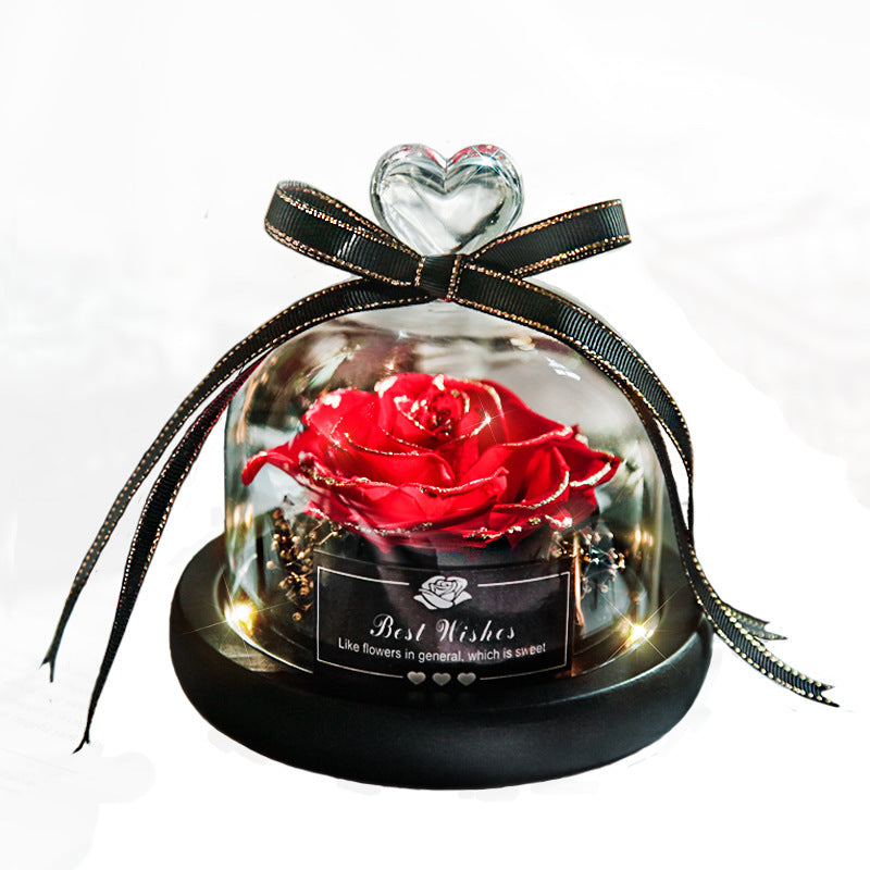 Getrocknete Blumen für Zuhause, Valentinstag, Weihnachten, Hochzeitsgeschenke, getrocknete Blumen, ewige echte Rose, Heimdekoration mit LED im Glas