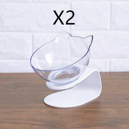 Non Slip Double Cat Bowl With Raised Stand Pet Food Cat Feeder Protect Cervical Vertebra Dog Bowl Transparent Pet Products - X2-Shopping