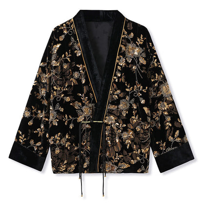 Heavy Industry Burnt Flower Embroidered Beads Cardigan National Style High Class Elegant V-neck Light Luxury Coat - X2-Shopping