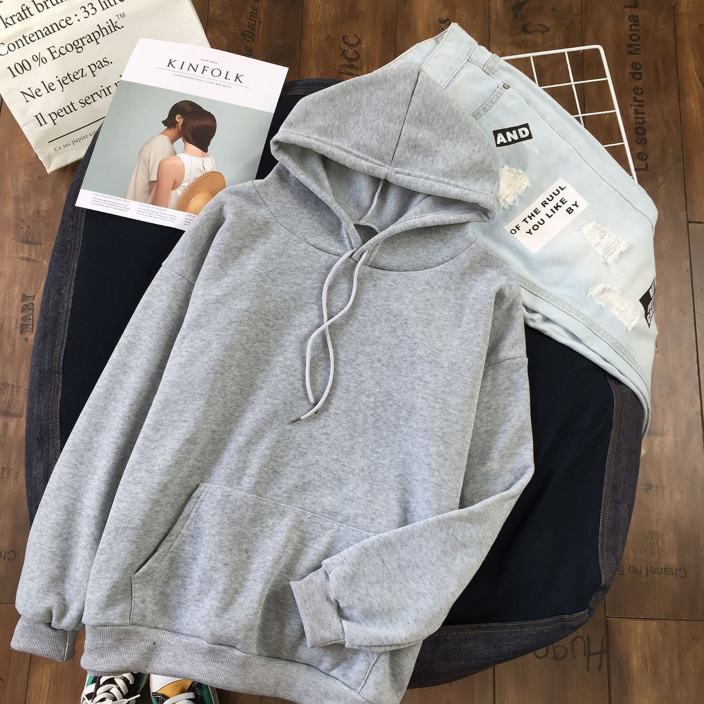 Long Sleeve Solid Color Hooded Sweater Couple - X2-Shopping