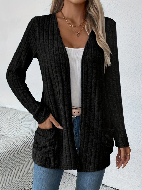 Solid Color Open-Front Cardigan - X2-Shopping