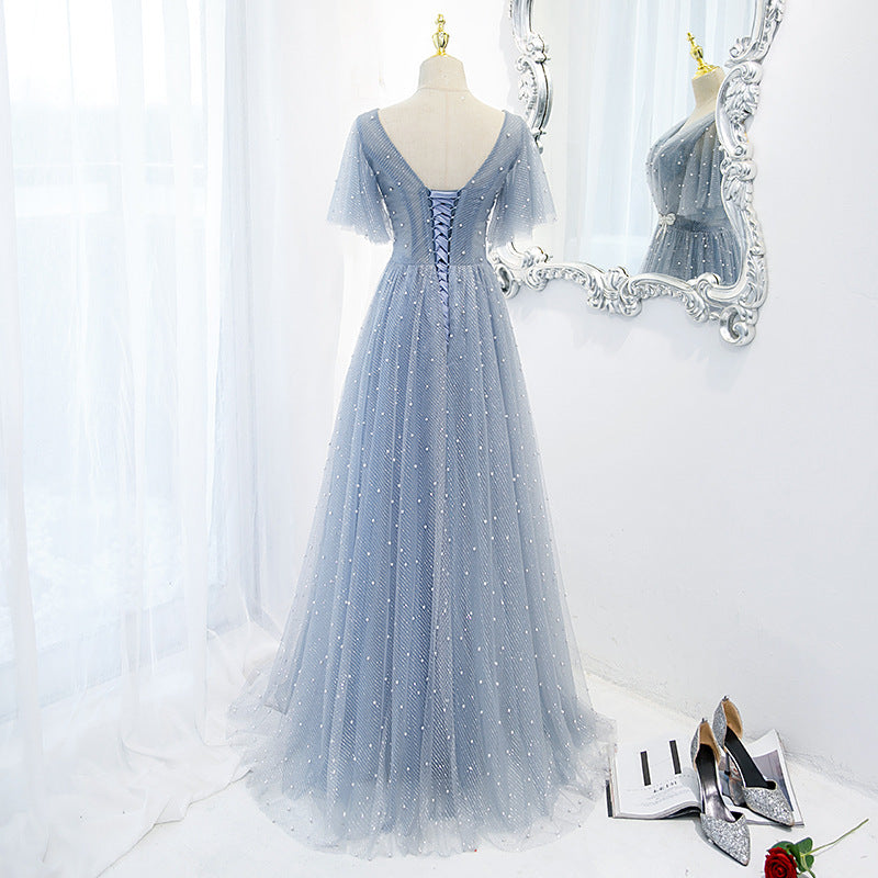 Evening Dress Female Elegant Temperament Host V-neck Super Fairy Thin Long Style - X2-Shopping