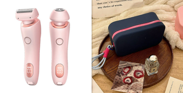 ماكينة إزالة الشعر 2 في 1 قابلة لإعادة الشحن عبر USB للنساء، ماكينة حلاقة للجسم والوجه والساق والإبط والبكيني واليدين والعانة