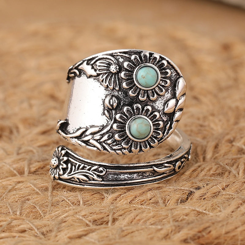 Retro Europe And America Turquoise Ring