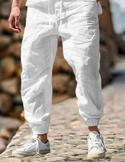 Men's Summer Linen Trousers Elastic Waist