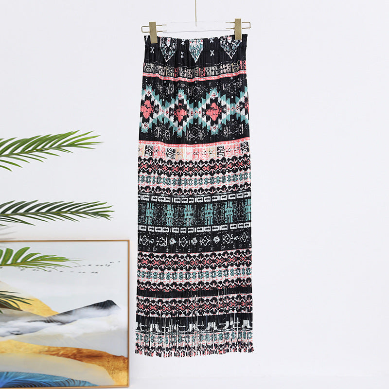 Summer New Pleated Print Skirt For Women