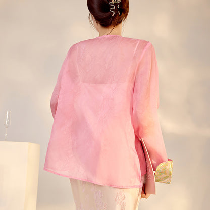 Chinese Style High-end Embroidery Shirt Buckle Retro Thin Fashion Tops Women - X2-Shopping