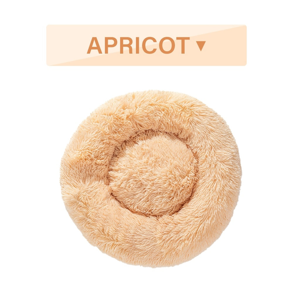 Fluffy Donut Dog Bed  Warm Soft Long Plush Pet Cushion Dog House Cat  Bed Washable Pet Sofa Mat Calming Samll Large Dog Beds - X2-Shopping