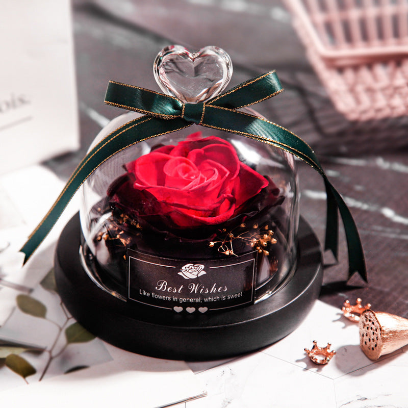 Getrocknete Blumen für Zuhause, Valentinstag, Weihnachten, Hochzeitsgeschenke, getrocknete Blumen, ewige echte Rose, Heimdekoration mit LED im Glas