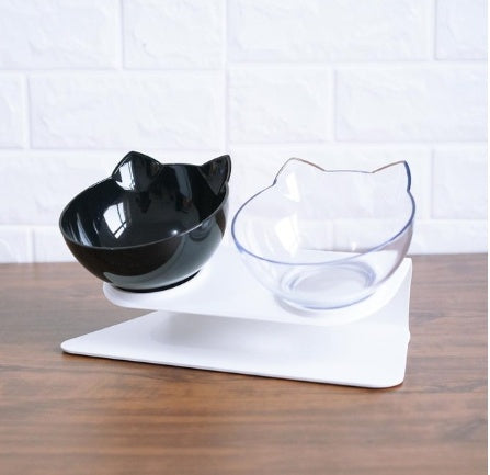 New Inclined Food Cat Ear Oblique Mouth Transparent Single Pet Bowl - X2-Shopping