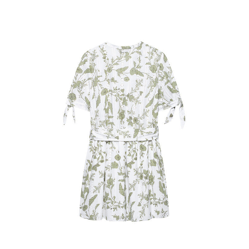 European And American Style Hollow Out Embroidered Printed Mini Short Sleeve Dress
