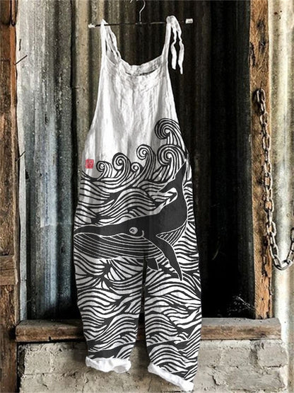 Women's Suspender Pants Animal Vintage Print