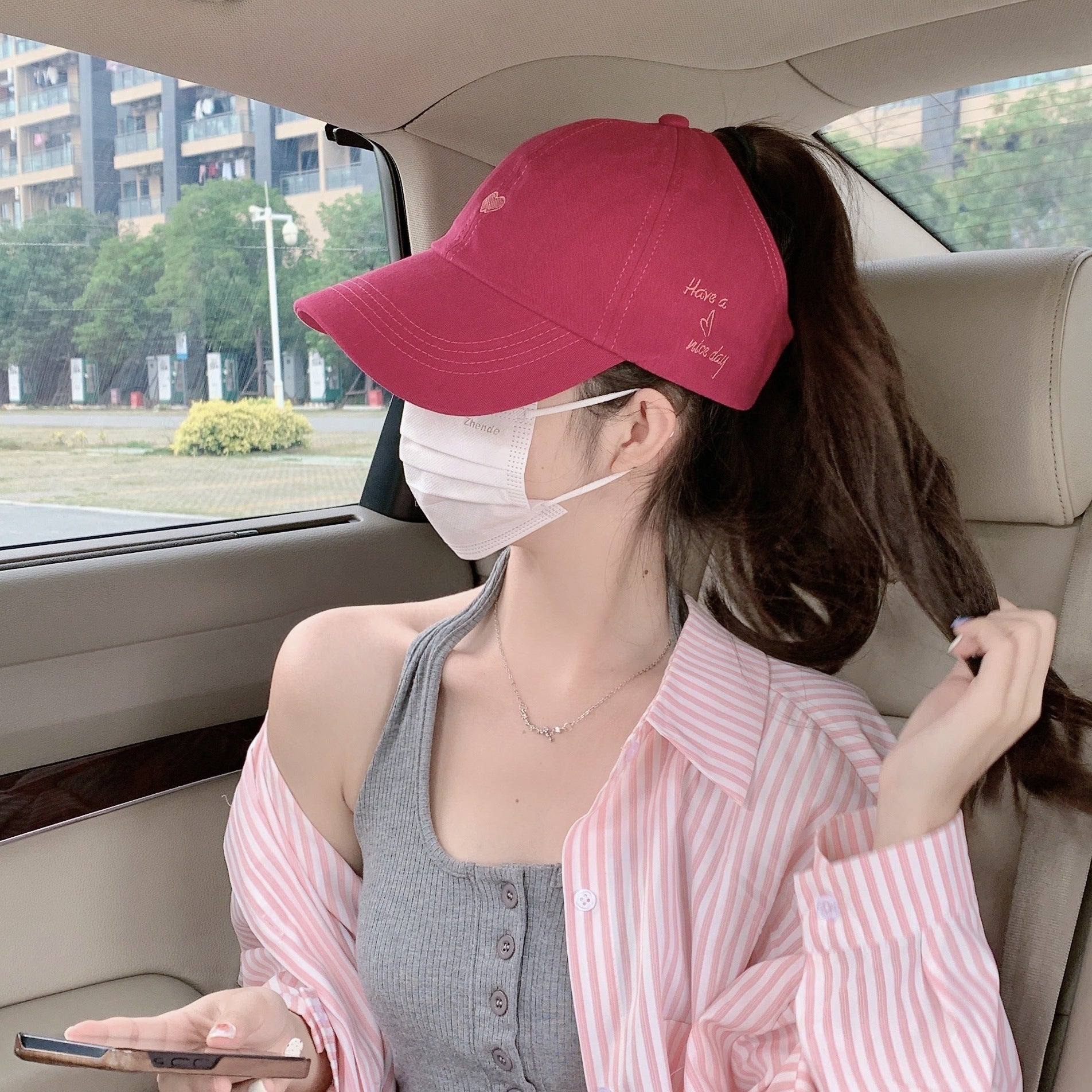 Preppy Style Love Embroidery Ponytail Half Topless Hat - X2-Shopping