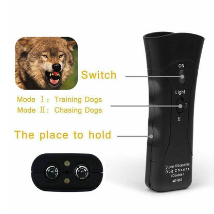3-in-1 Anti Barking Dog Training Device Ultrasonic Dog Training Repeller  LED Flashlight - X2-Shopping