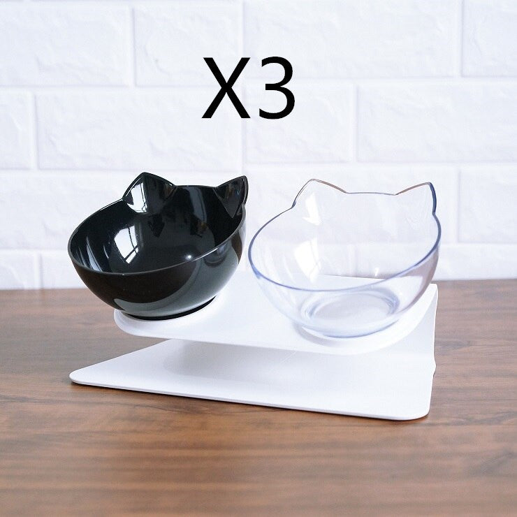 Non Slip Double Cat Bowl With Raised Stand Pet Food Cat Feeder Protect Cervical Vertebra Dog Bowl Transparent Pet Products - X2-Shopping