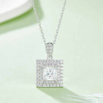 Moissanite Princess Square Rings Ear Studs Necklace Three-piece Set