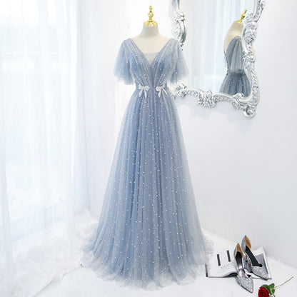 Evening Dress Female Elegant Temperament Host V-neck Super Fairy Thin Long Style - X2-Shopping