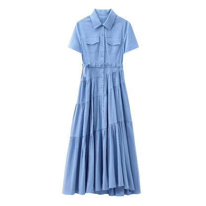 European And American Style With Belt Shirt Stitching Dress